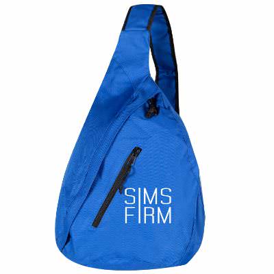 Polycanvas black sling backpack with custom logo.