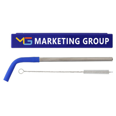 Blue and stainless straw kit with case and custom full color logo.
