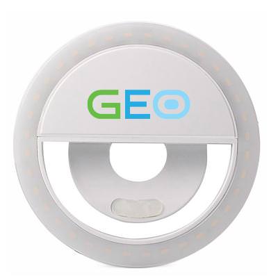 Full-color plastic white adjustable ring light branded.