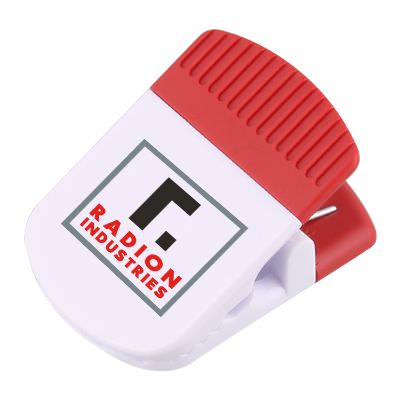Plastic white with red grip classic magnet chip clip with full color imprint.