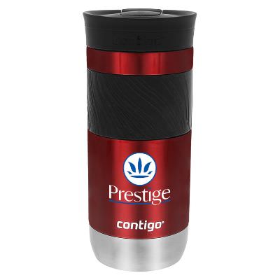 Red tumbler with full color logo.