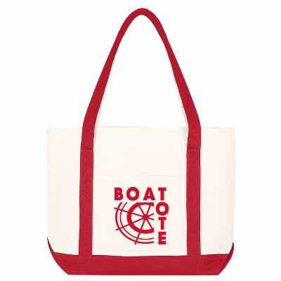 Cotton canvas red heavy boat tote with custom imprint.