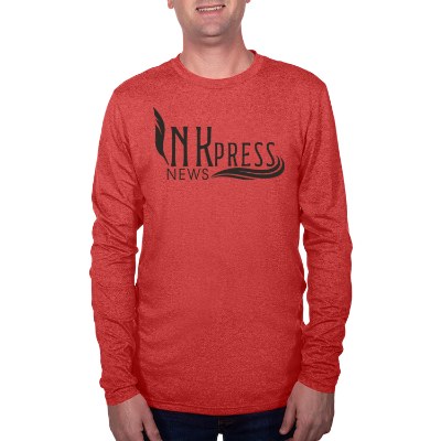 Bright red heather long sleeve t-shirt with custom imprint.