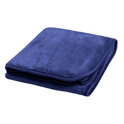 Plush purple polyester blanket with clear bag.