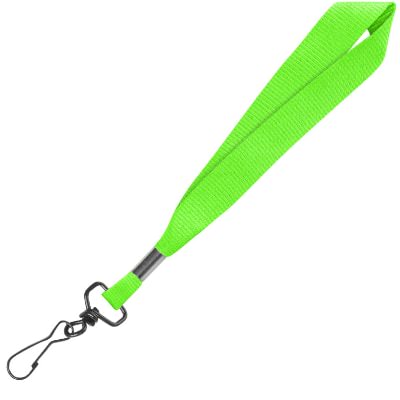 3/4 inch neon green grosgrain polyester blank wrist lanyard with black j-hook.