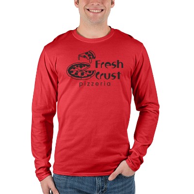 Custom bright red long-sleeve t-shirt with logo.