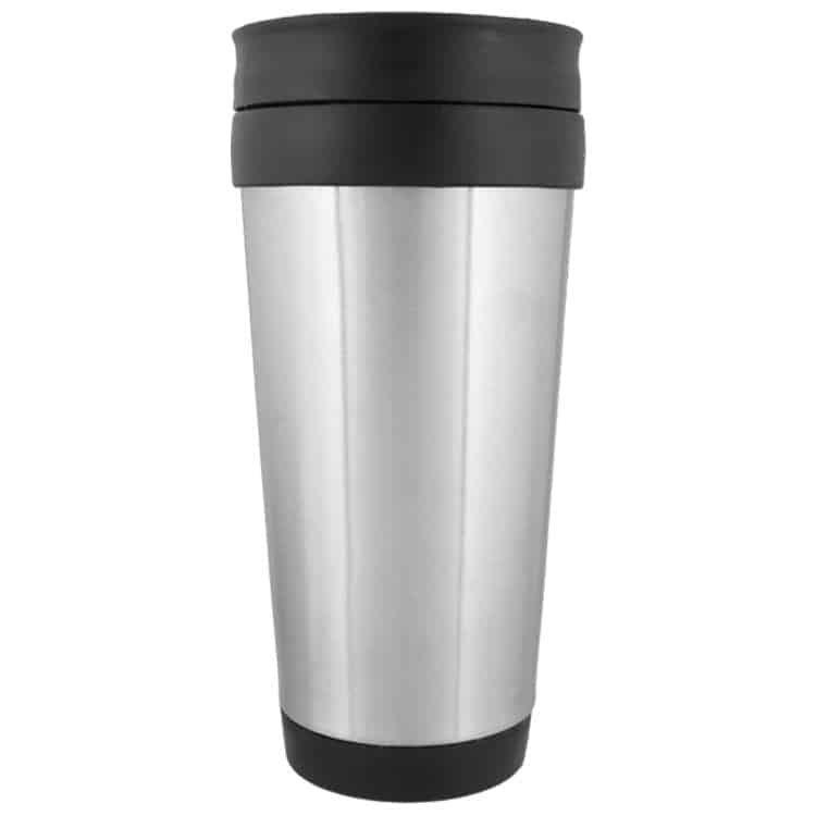 Stainless steel silver tumbler blank in 16 ounces.
