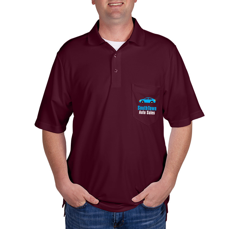 Customized full color maroon polo with pocket