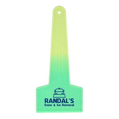 Color-changing ice scrapper with custom promotional logo.