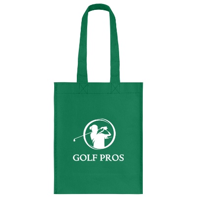 Polypropylene red tote bag with custom print and 4-inch gussets.