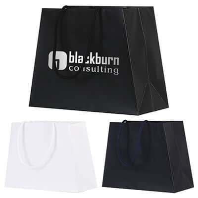 Paper black matte foil stamped recyclable eurotote bag branded.