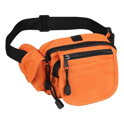 Blank orange nylon ripstop fanny pack with inside mesh in bulk.