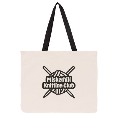 Cotton canvas black native tote bag with personalized imprint.