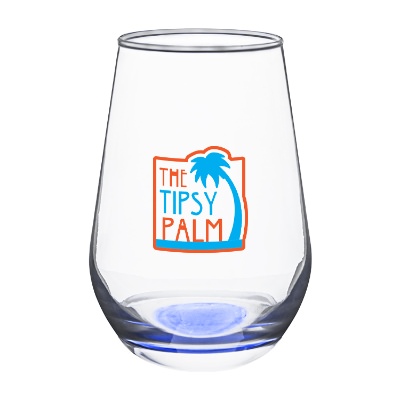 Blue wine glass with full color logo.