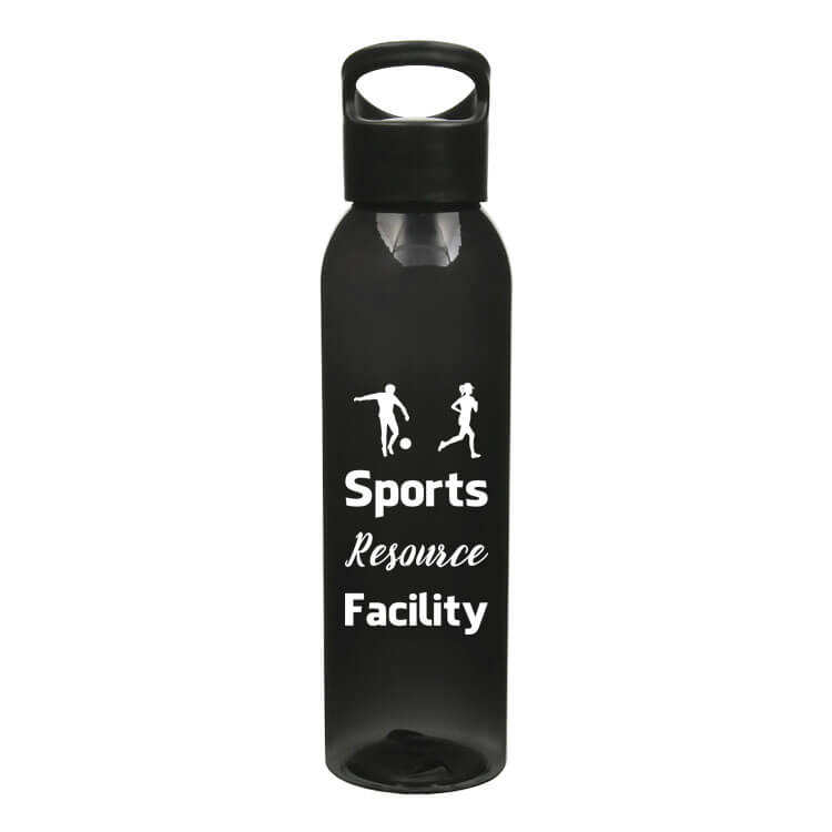 Plastic green water bottle with custom print in 22 ounces.