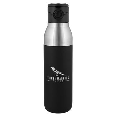 Stainless black bottle with engraved logo.
