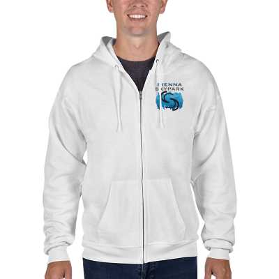 Customized white full zip hoodie with custom logo