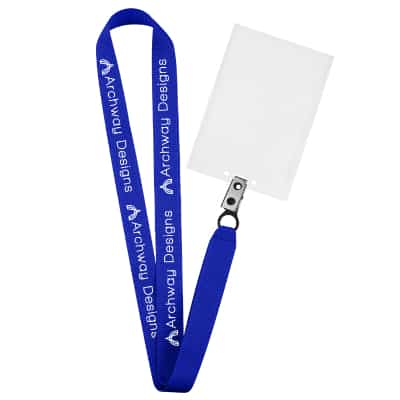 3/4 inch yellow grosgrain polyester lanyard with custom logo, fixed bulldog clip and vertical ID holder.