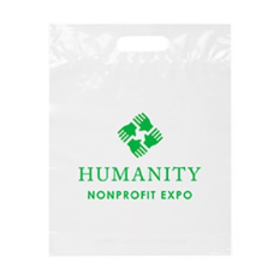 Plastic white eco die cut large recyclable bag with customized logo.