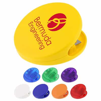 Plastic yellow round chip clip with imprinting.