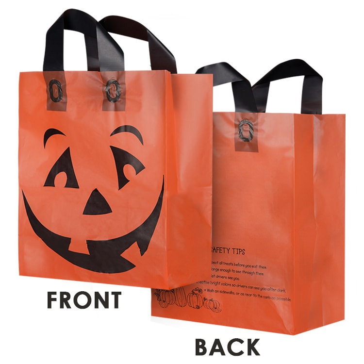 Plastic frosted pumpkin shopper bag blank.