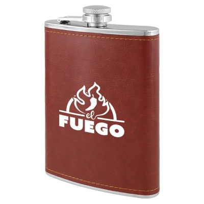 Leather flask with custom logo in 8 ounces.