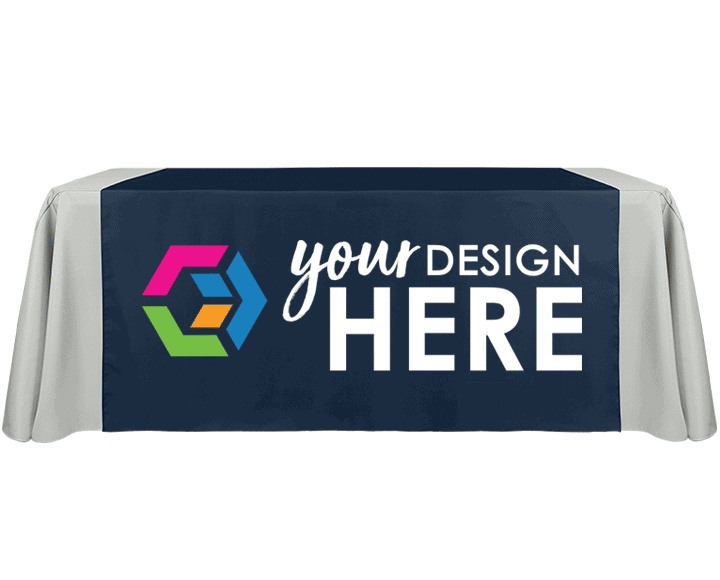 Blue custom table runners with full-color imprint