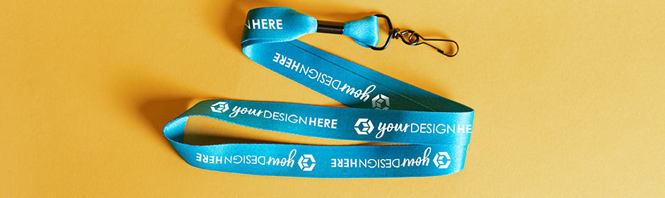 Blue personalized keychain lanyards with white imprint