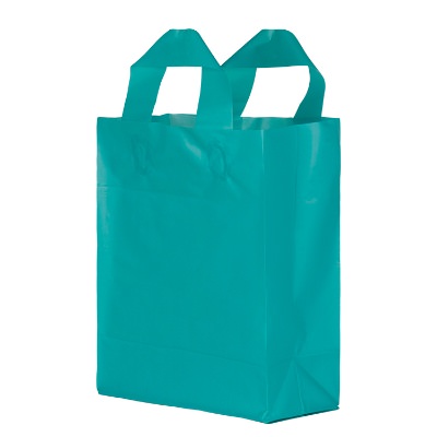 Plastic teal color frosted shopper bag blank.