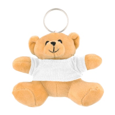 Plush and cotton bear key chain with white shirt blank.