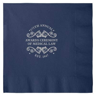 3Ply tissue navy blue dinner napkin with custom branding.