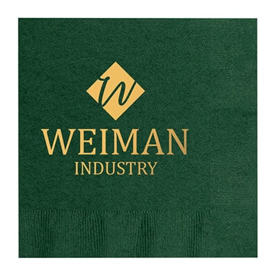 3Ply tissue hunter green high quality foil stamped lunch napkins custom printed.