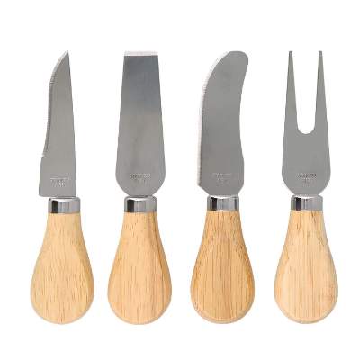 Stainless steel and natural beech wood cheese knife set blank.
