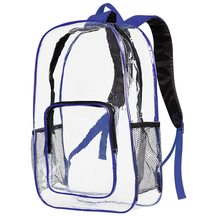 Plastic and polyester backpack.