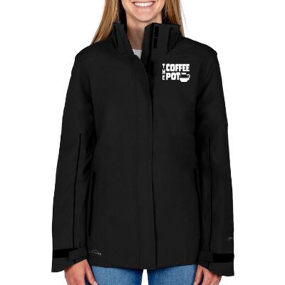 Black personalized ladies insulated jacket.