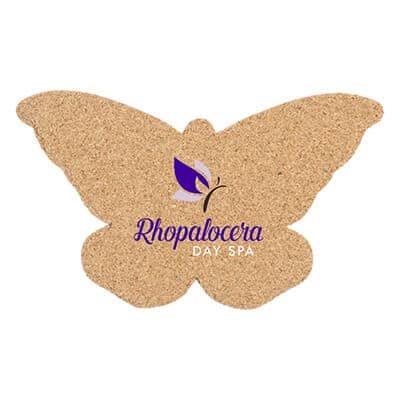 Cork butterfly coaster with full color imprinted promo.