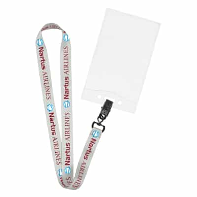 3/4 inch satin polyester full-color custom logo lanyard with swivel clip and event ID holder.