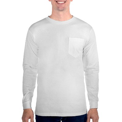 Plain white long sleeve t-shirt with pocket.