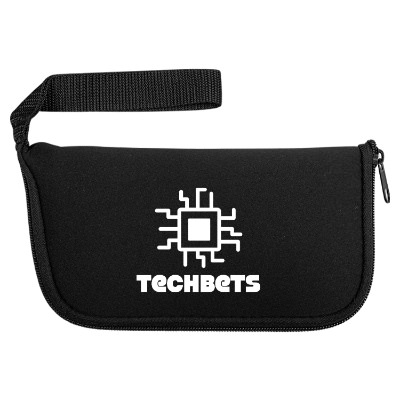 Black neoprene carrying case with a custom imprint.