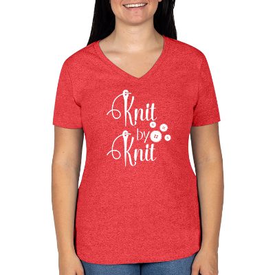 Reclaimed red heather customizable women's tee with logo.