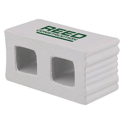 Foam cement block stress reliever with a custom imprinted logo.