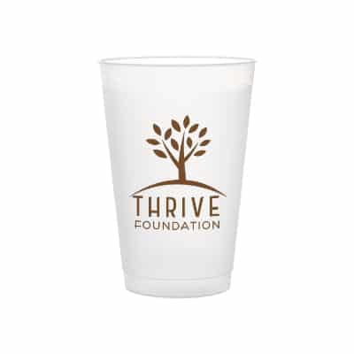 Durable plastic frosted plastic cup with custom logo in 14 ounces.