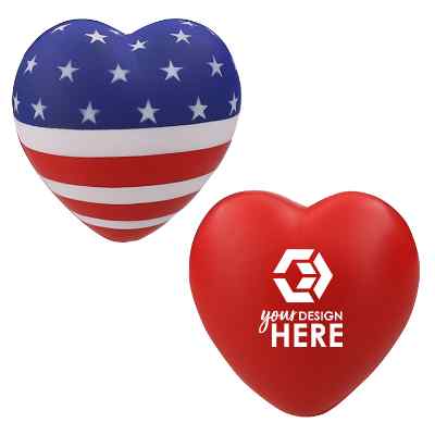 Foam patriotic heart stress ball with custom brand.