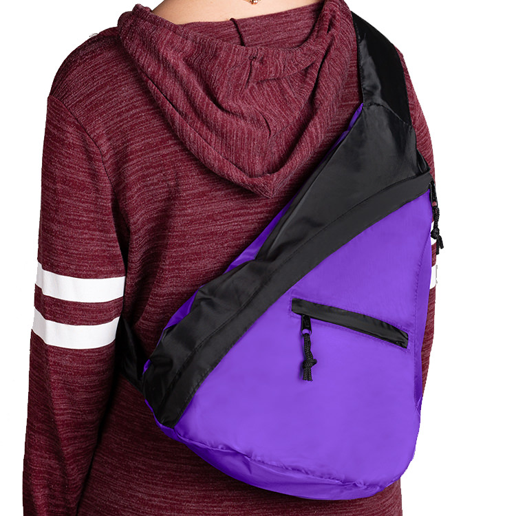 Polyester budget sling backpack.