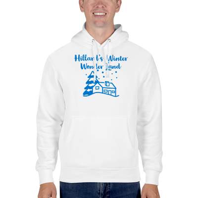 Personalized white pullover hooded sweatshirt with logo.