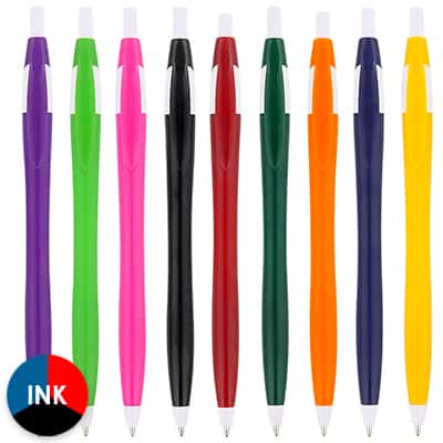 Solid color pens with white accents.
