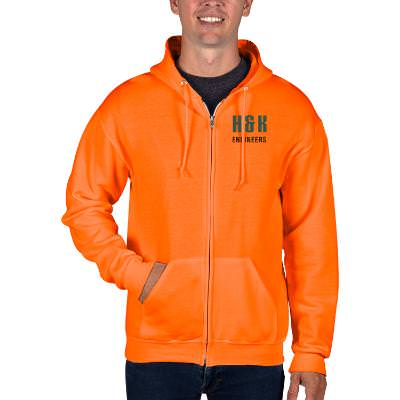 Safety orange custom nublend fleece printed sweatshirt.