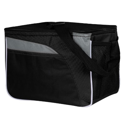 Blank black polyester and dobby non-woven cooler bag.