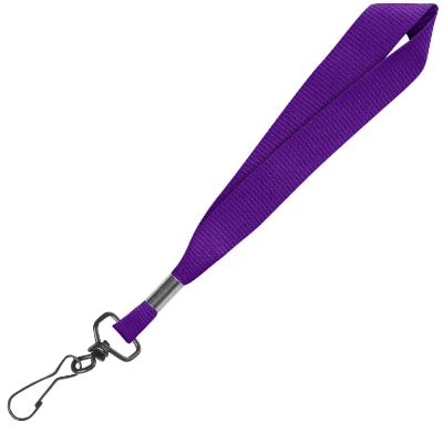 3/4 inch purple grosgrain polyester blank wrist lanyard with black j-hook.