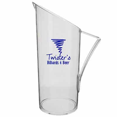 Acrylic clear beer pitcher with custom logo in 64 ounces.